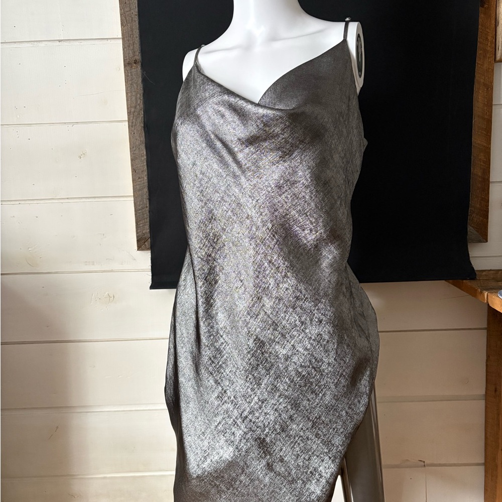 Dynamite Metallic Silver Strapless Cowl Slip Dress